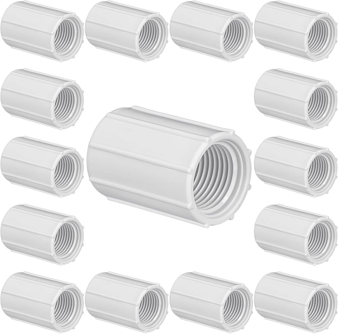 Yahenda 20 Pcs 1/2 Inch PVC Double Female Threaded Coupling Sprinkler Pipe Fitting Female Thread Pipe Fitting Garden Drip Irrigation System PVC Npt Coupler for Irrigation Tube Riser Extension (White)