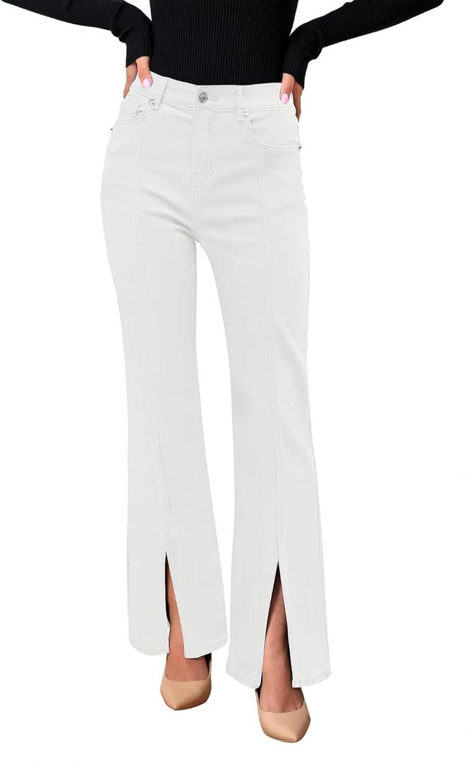 GRAPENT Womens Flare Jeans High Waisted Wide Leg Baggy Jean for Women Split Hem Stretch Denim Pants, Size 8 