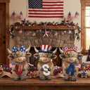 Bucherry 3 Pcs Patriotic USA Highland Cow Figurines 4th of July Independence Day Highland Cow Gnomes Statues 250th Anniversary Decor for Home Tiered Tray Table Farmhouse Rustic Calf Gifts