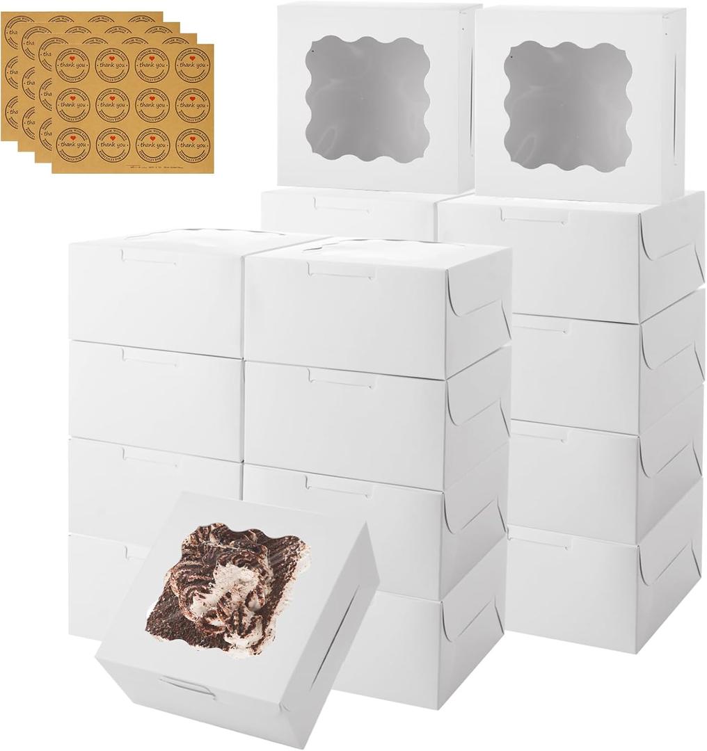 QTLCOHD 100 Pack Bakery Boxes 6 x 6 x 3 Inches Cookie Boxes with Window White Pastry Boxes Bulk Treat Boxes for Dessert, Cupcakes, Pastries, Cookies, Strawberries Chocolate (Mini)