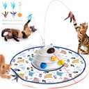 Interactive Cat Toy: 5 in 1 Automatic Cat Toy for Indoor Cats, Rechargeable Hide and Seek Toy with PVC Cover, Battery Operated Kitten Laser Toy, Self Play Fluttering Feather Wand with Track Ball (White + 4 Feathers + 3 Poles)