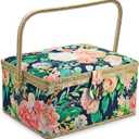 Large Sewing Basket with Accessories, Sewing Organizer Box for Sewing Supplies and DIY Crafting Tools Storage Christmas Gift for Sewing Craft Lovers (Green flowers)