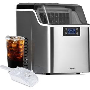 Newair Countertop Clear Ice Maker, 45lbs/Day Ice Cube Machine, Self-Cleaning Function and Custom Ice Thickness, Portable Ice Maker, 24H Timer, Ideal for Home Office and Outdoor Bar, Stainless Steel