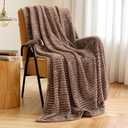 MIULEE Fleece Throw Blanket for Couch 300GSM Super Soft Lightweight Plush Striped Blanket, Brown Warm Cozy Breathable Ribbed Flannel Blanket for Bed/Sofa, Size 50*60