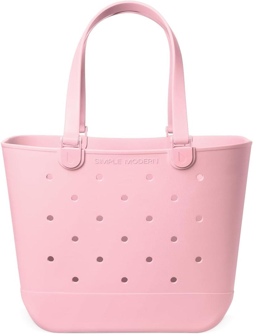 Simple Modern Extra-Large Beach Bag | Waterproof Getaway Rubber Tote with Zipper Pocket for Travel, Pool, Boat, Groceries, Sports | Blush