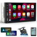 Leadfan Double Din Car Stereo Radio Support Apple Carplay&Android Auto, 7inch HD Touchscreen Double Din Radio with Bluetooth, Car Audio Receivers, Camera, MirrorLink, FM Radio, 2 USB/TF/AUX/Subwoofer (Double Din, Wired Carplay&Android Auto)