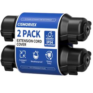 2 Pack Outdoor Extension Cord Safety Cover with Waterproof Seal IP54 Water-Resistant, Weatherproof Electrical Connection Box with 2 Latches, Plug, Socket, Holiday Decoration Light, Black