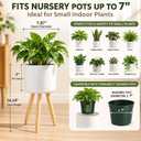 Plant Stand for Indoor Plants, Metal Planter Stand with Wooden Legs, White Flower Plant Pot Holder for Living Room, Office, Bedroom, Modern Home Decor
