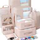 Veken 8 Set Packing Cubes, Cruise Ship Travel Essentials Accessories for Beach Vacation, Personalized Gifts for Women Mom Her, Suitcase Organizer Bags for Luggage with Hanging Toiletry Bag (Dutch Cream)