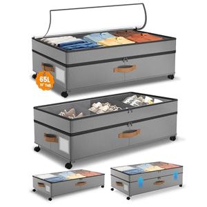 Megapuxin Under Bed Storage with Wheels, 10 inches Under Bed Storage Containers, 65L XXL Large Adjustable Underbed with Lids, Rolling Underbed Storage bins for Shoes, Clothes, Blankets, Grey
