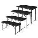 4ft Folding Table, Portable Fold-in-Half Adjustable Height Utility Table for Indoor/Outdoor Use, Durable HDPE & Steel, Stable & Lightweight, Multi-Purpose, Black Woodgrain