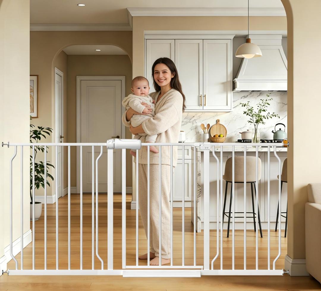 Extra Wide Long Baby Gates 62-67 Inch Stairs Doorways Pet Dog gate Indoor Outdoor Pressure Mount No Drill Walk Through Safety Child Gate