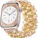 Glitter Beaded Bracelet Compatible for Apple Watch Women Clear 38mm 40mm 41mm 42mm 44mm 45mm 49mm Band,Fohuas Crystal Pearl Bangle for iWatch Ultra Series SE 9 8 7 6 5 4 3 2 1 Metal Pink Elastic Jewelry Strap for iphone watch Starlight Silver Black G