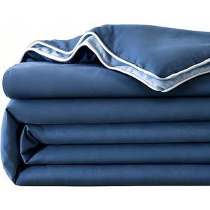 Reversible Solid Color Cotton Cooling Comforter,Lightweight Breathable Blanket for Air-Conditioned Rooms&All-Season. Blue, 104''×90''