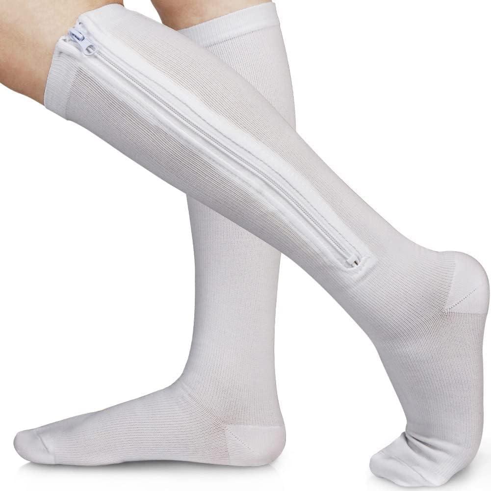Ailaka Medical 15-20 mmHg Zipper Compression Socks Women Men (Small/Medium (1 Pair), White) Ailaka Medical 15-20 mmHg Zipper Compression Socks Women Men (Small/Medium (1 Pair), White)
