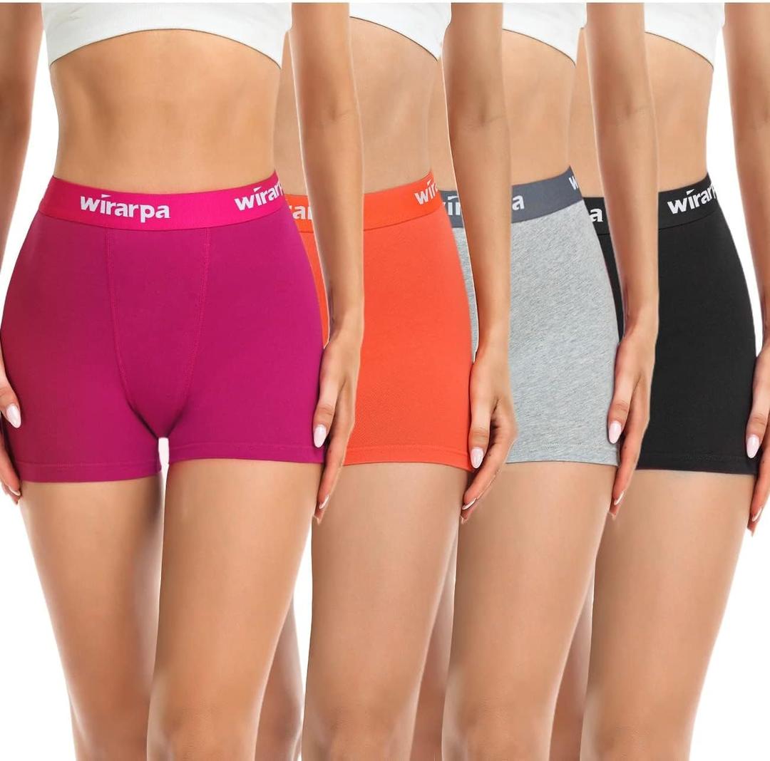 wirarpa Women's Cotton Boxer Briefs Underwear Boy Shorts 3" Inseam 4 Pack (Medium, Black/ Heather Grey/ Orange/ Red)