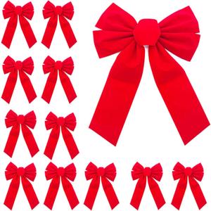 24pcs Christmas Red Velvet Bows, 13" Long by 9" Wide Decorative Christmas Bows for Wreath Garland Tree Decor, Indoor Outdoor Holiday Decorations