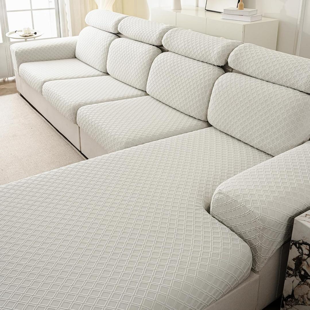 Couch Cushion Covers for Sectional Sofa, Stretch Sectional Couch Covers L Shape, Sofa Cushion Cover Washable, Soft Seat Slipcovers for Pets(Cushion Cover,Light Grey)
