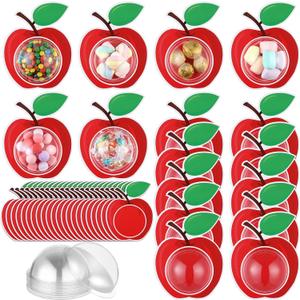 50 Pack Apple Candy Cards DIY Bulk Personalized Clear Candy Apple Box Christmas Plastic Domes Cards for Friends Gift for Christmas Wedding Party Favor