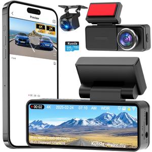 4K Dash Cam Front and Rear, 4K+2K Dash Camera for Cars with 5GHz WiFi & APP Control 64GB Included, 3.2" IPS Screen Dual Dashcam 24H Parking Monitor G-Sensor Night Vision Loop Recording