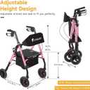 Lightweight Rollator Walker with Seat & Backrest - Foldable Mobility Aid for Seniors, 8" Large Airless Tires, Adjustable Height,Brake,Storage Bag,300 lbs Capacity,4 Wheel Rolling Walkers for Adults