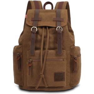 KAUKKO Vintage Casual Canvas and Leather Rucksack Backpack (1khaki)