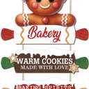 CHDITB Wooden Gingerbread Bakery Christmas Door Hanger, Rustic Christmas Wall Hanging Sign with Cookies Rolling Pin Warm Saying, Farmhouse Xmas Winter Holiday Decor for Indoor Outdoor