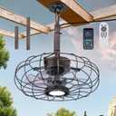 15" Outdoor Ceiling Fan with Light, with Remote and App Remote, IP65 Waterproof Gazebo Hanging Fan, 3CCT Dimmable, Portable Plug in Ceiling Fan with Cord Hook for Patio Porch Pergola (Antique Bronze)