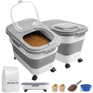 SEWIU Dog Food Storage Container Up to 2pack*20LB,Collapsible Dog Food Container with Travel Silicone Bowl and Scoop for Dog/Cat/Bird Food/Cat litter,Keep Dry Food Fresh,Easy to Move.