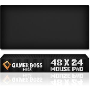 Gamer Boss - Gaming Mouse Pad - 48 x 24 Inches - 4mm Thick with Stitched Edges, Non-Slip Rubber Base, Premium Cloth Mousepad, Desk Mat for Laptop, Keyboard, Computer & PC (Mega, Black)