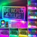 The World is Yours Neon Sign for Bedroom Game Room, Colorful Acrylic Neon Mirror World LED Light Up Signs with Remote, 200+ Colors, App Control, Music Sync, Birthday Gifts for Boys & Girls