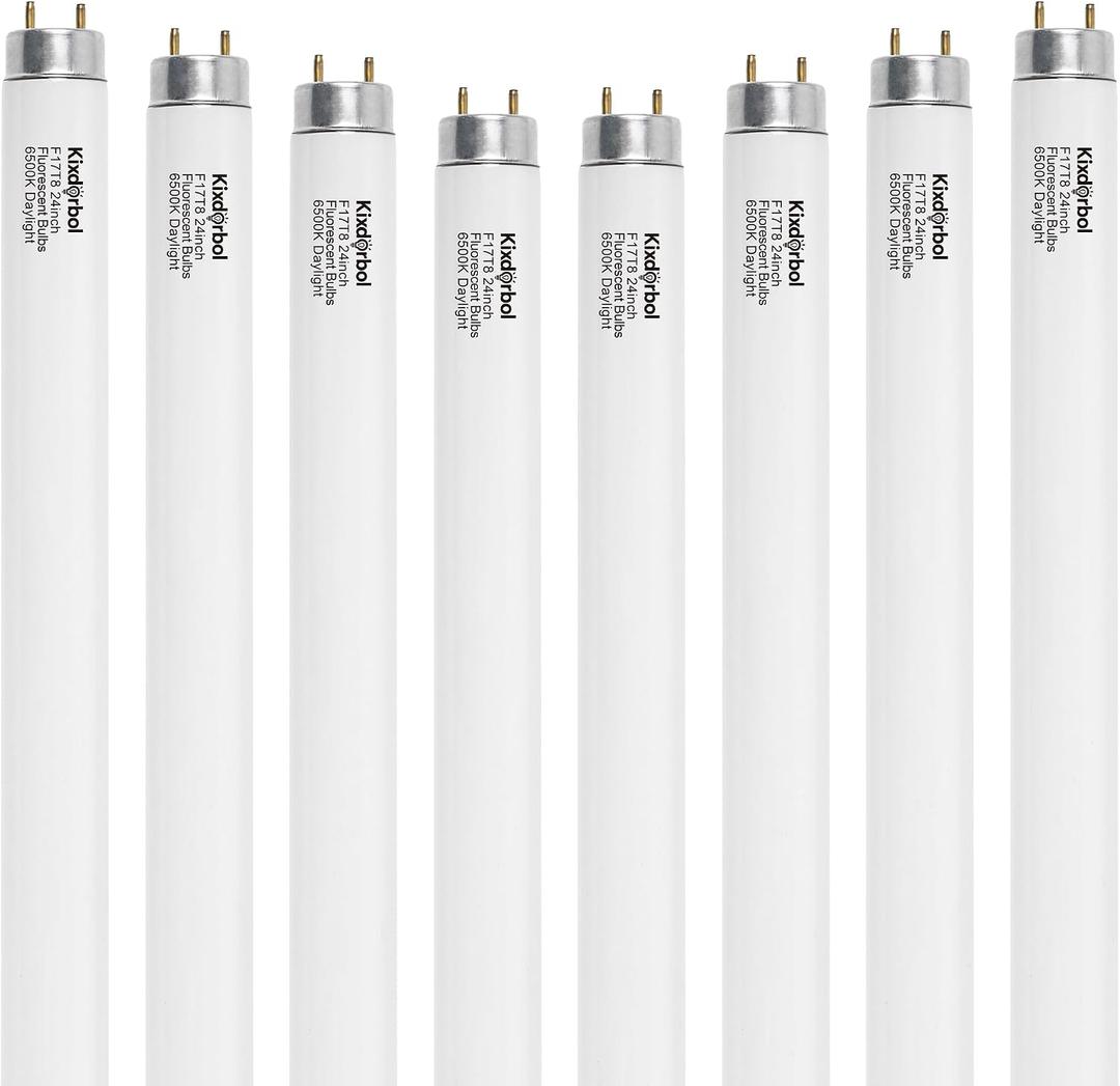 8 Pack 24 Inch F17T8/DL Fluorescent Light Bulb, T8 17 Watt, 6500K Daylight, T8 2FT Fluorescent Replacement Tube, G13 Medium Bi-Pin Base