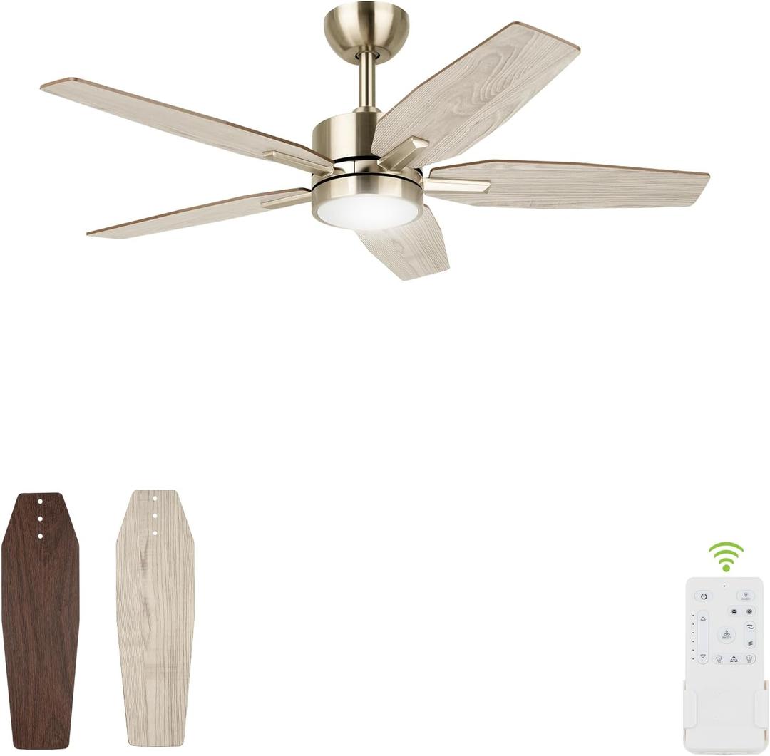 42" Ceiling Fan for Living Room - 5 Blades Modern Ceiling Fan with Light for Bedroom - Quiet DC Motor - 3CCT - 6 Speeds - Dimmable - Reversible Function - Light Wood Tone/Dark Brown