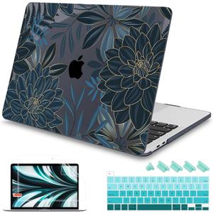 Mektron Designed Case for MacBook Pro 16 Inch A2141 Cover 2019 Release 16" with Liquid Retina Display/Touch ID, Plastic Hard Shell with Keyboard Skin & Screen Protector, Dahlia Flower C035