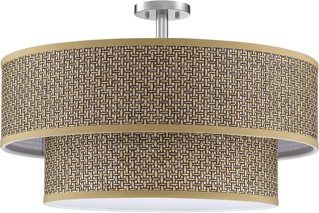Leading Lighting 5 Light Semi Flush Mount Light,Close to Ceiling Fixture,Dark Linen Fabric Shade Brushed Nickel Finish 24 inch Semi Flush Drum Light for Bedroom,Living Room,Dining Room Hallway