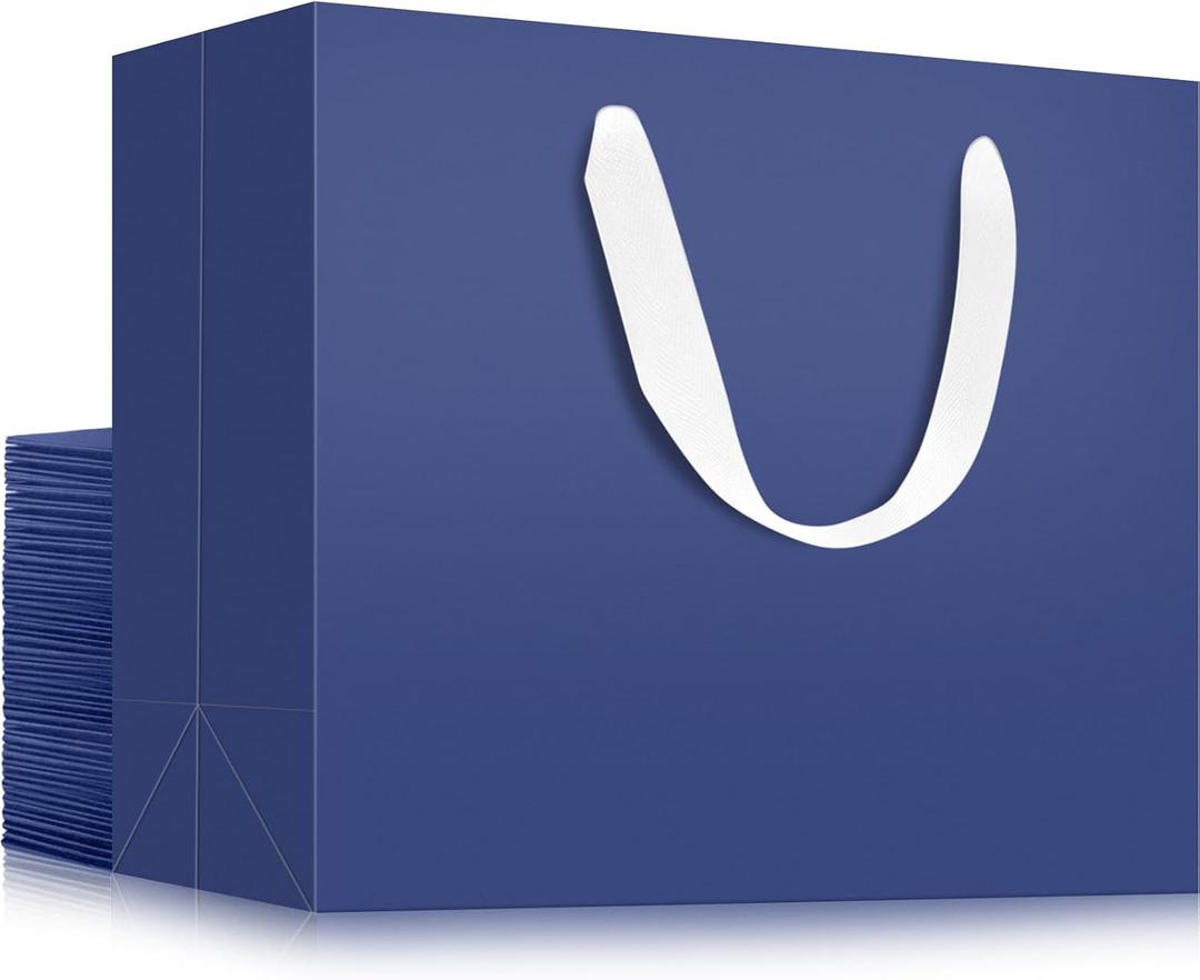 EUSOAR Blue Paper Bags, 25 Pack 16x6x12 inches Heavy Duty Paper Shopping Bags with Handles, Party Favor Paper Bags, Merchandise Retail Wrapping Bags for Business, Craft Grocery, Boutique, Wedding