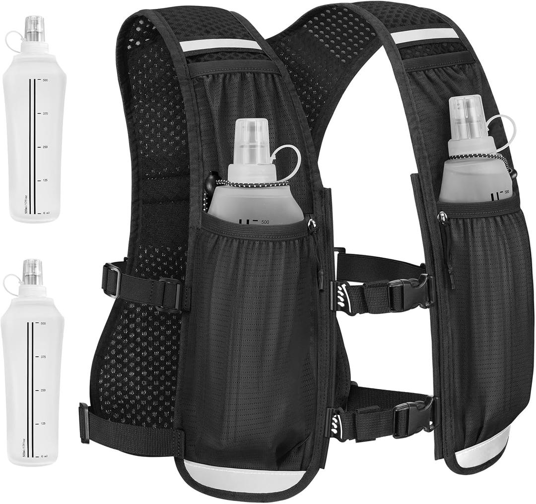 NOOLA Running Vest for Women Men, Lightweight Hydration Vest with Dual 500ML Soft Flasks, Water Backpack Hydration Pack, Adjustable Running Tail Chest Bag for Hiking Race Marathon Cycling (Black)