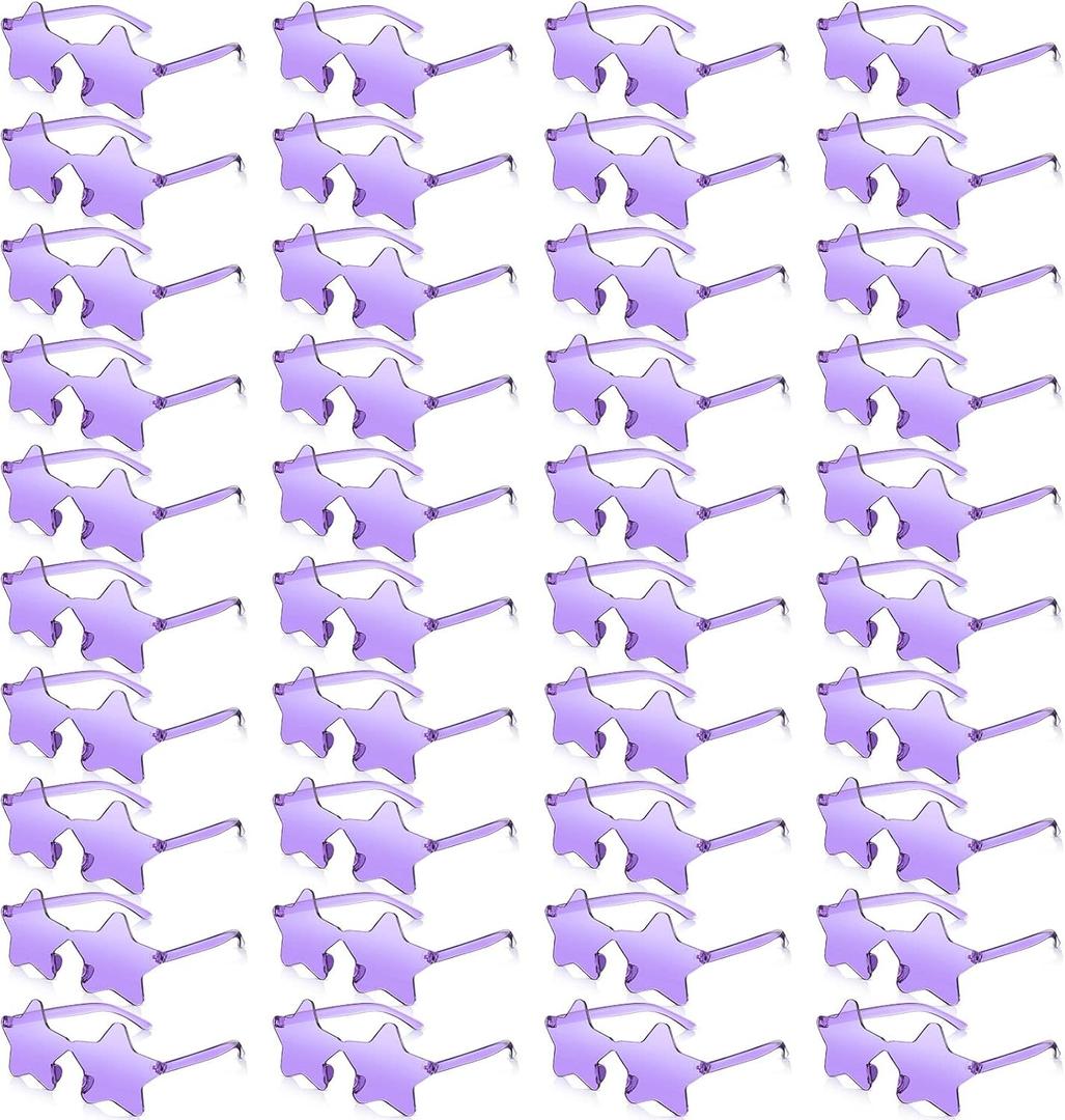 Cindeer 40 Pairs Rimless Star Shape Sunglasses Colorful Transparent Sunglasses Pentagram Glasses for Adult (Purple)