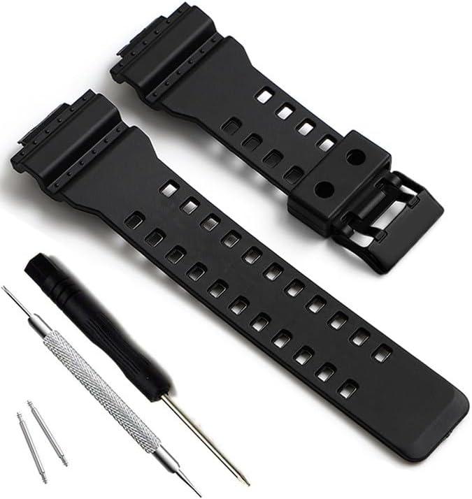 My Time OliBoPo Natural Resin Replacement Watch Band Strap for Casio Mens G-Shock GD120/GA-100/GA-110/GA-100C (Black+Black Buckle)