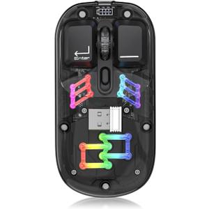 Diyeeni RGB Mouse Transparent, Mouse Rechargeable, Noiseless Computer Mouse with USB Receiver, 1600 Adjustable DPI Optical Cordless Computer Mouse (Black)