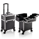 Stagiant Rolling Makeup Train Case Large Storage Cosmetic Trolley 4 Tray with Sliding Rail Removable Middle Layer with Key Swivel Wheels Salon Barber Case Traveling Cart Trunk