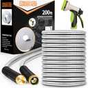 Unywarse Garden Hose 200ft, Stainless Steel Heavy Duty Water Hose with 10 Function Nozzle Flexible, Lightweight, No-Kink, Pet Proof, Puncture Proof Metal Hose for Yard, Outdoor