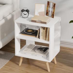Night Stand, White Nightstand, Modern End Table with Open Storage, 2-Tier Bedside Table for Small Space, Living Room, Bedroom
