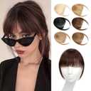 Bangs Hair Clip in Bangs,100% Human Hair Fake Bangs Clip on Bangs Dark Brown,Faux Bangs Clip in Hair Extensions,French Bangs Fringe With Temples Hairpieces Curved Bangs for Daily Wear