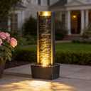 Outdoor Floor Standing Water Fountain with LED Lights, 36-Inch Modern Rectangular Cascading Waterfall Feature for Garden, Patio, Backyard, Deck & Home Decor, Durable Resin Stone-Look Finish