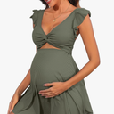 Charmo Ruffle Ribbed Maternity Swimsuit One Piece Cutout Pregnancy Bathing Suits Push Up Twisted Swimwear Swim Dress, L, Light Green