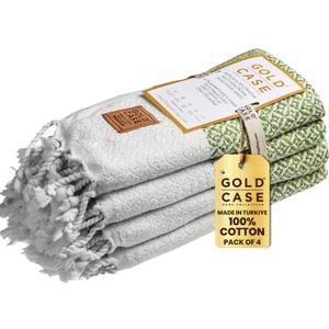 Gold CASE Turkish Hand Towels for Bathroom Set of 4 – 20 x 40'' – 100% Cotton Bathroom Towels – Aphrodite Kitchen Small Towel for Spa, Face, Tea & Dishcloth – Decorative Patterned Weave – Pistachio
