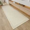 RESARE Waffle Bathroom Runner Rugs, Super Absorbent Bath Mat Non Slip Washable Quick Dry, Ultra Soft Quick Dry Boho Bath Rugs with Tassels for Hallway Bedroom Laundry Room, 2'x6'(24"x72"), Light Cream