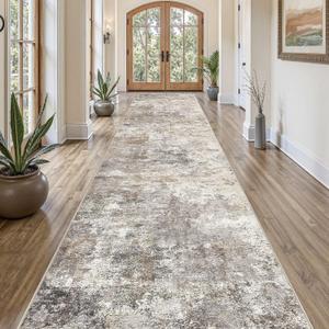 UERMEI 3X16 Washable Runner Rug for Hallway: Soft Neutral Modern Abstract Area Rug - Non-Slip Low Pile Long Throw Indoor Carpet for Kitchen Entryway Kitchen Bedroom Laundry - Brown Grey
