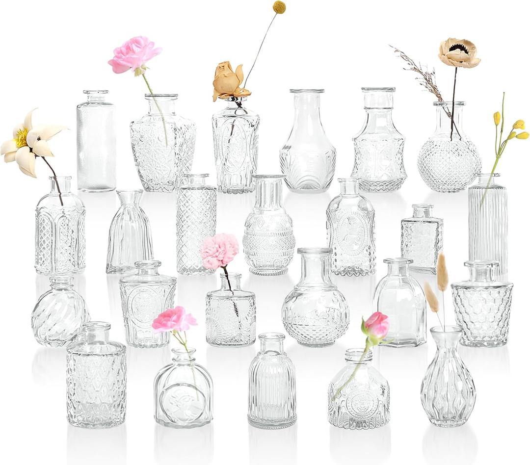 Bud Vases in Bulk 24, Clear Small Glass Vase for Centerpiece Table Decorations, Durable Mini Glass Vases for Flowers, Decorative Flower Vase for Wedding Decor, Party, Home Decor, Housewarming